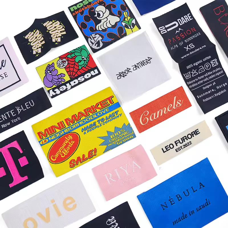 End Fold Woven Garment Label Twill Care Clothing Tag Custom Private Logo Cotton Printed Labels Clothes Etiquetas Personalizadas