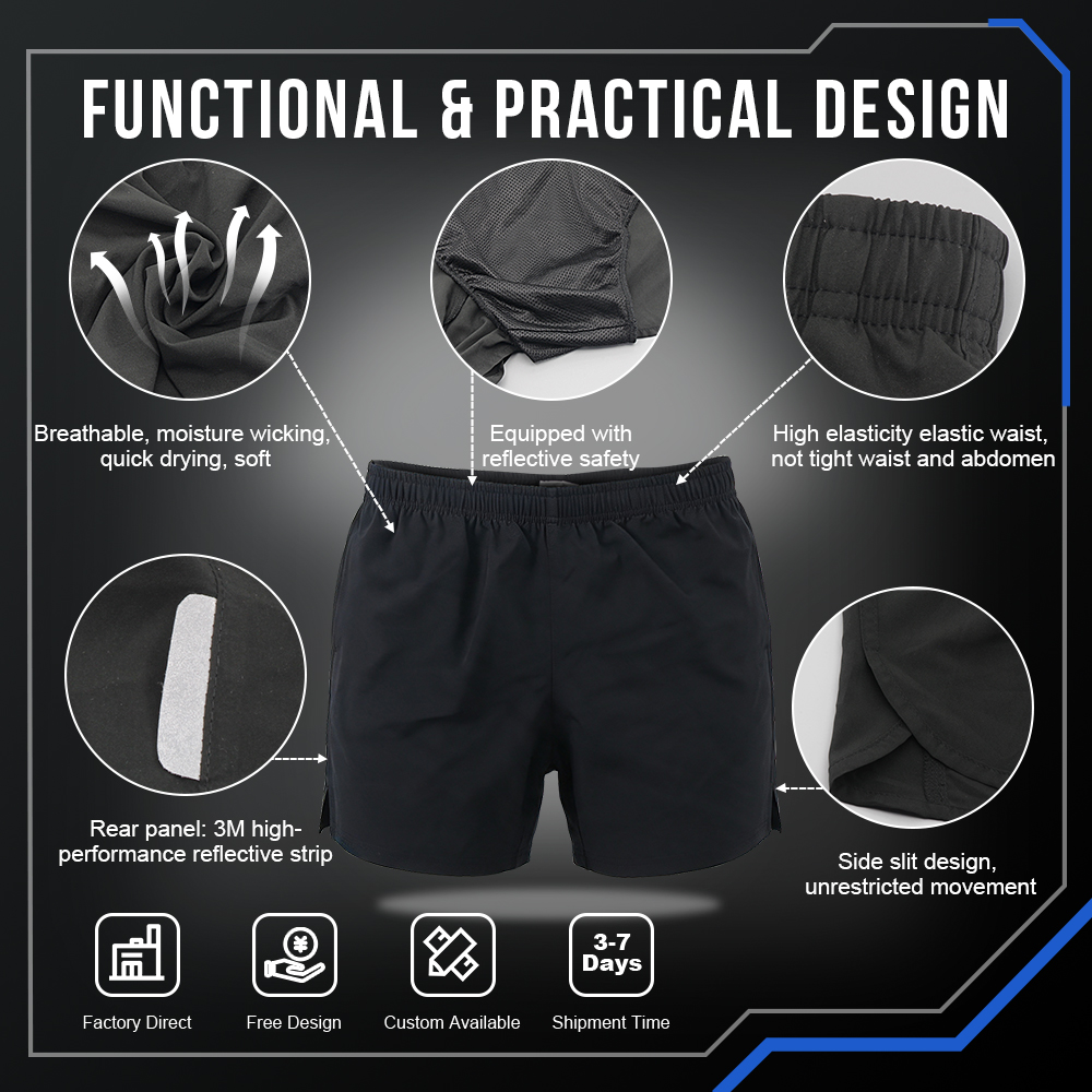 OEM Men's Athletic Gym Running Shorts 75D 100g Polyester Spandex 3M Reflective Breathable MOQ100