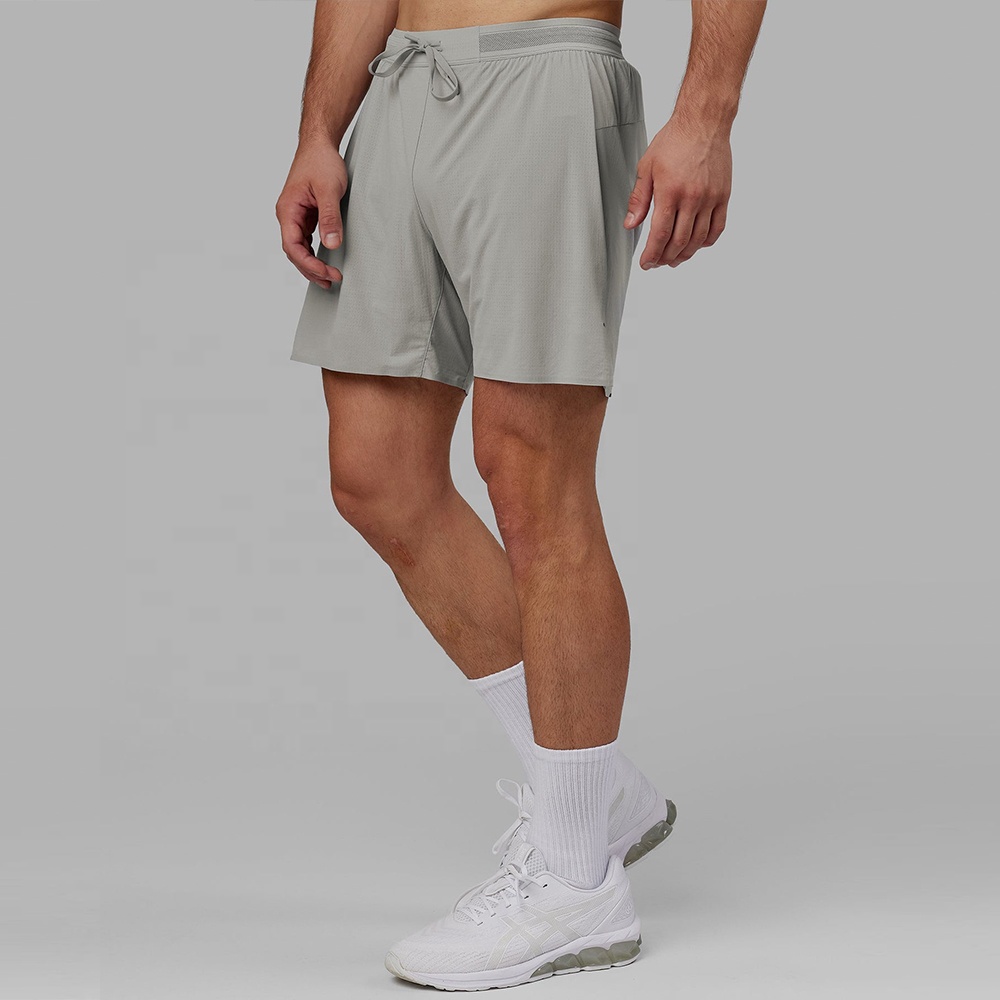 Custom Nylon Spandex Sportswear Grey Light Weight Breathable Quick Dry Fitness 6 Inch Inseam 2 In 1 Athletic Gym Shorts for Men