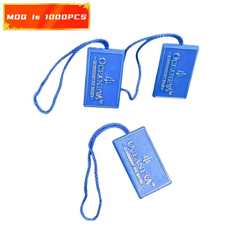 Custom Brand Name Embossed Logo Plastic String Seal Hang Tags