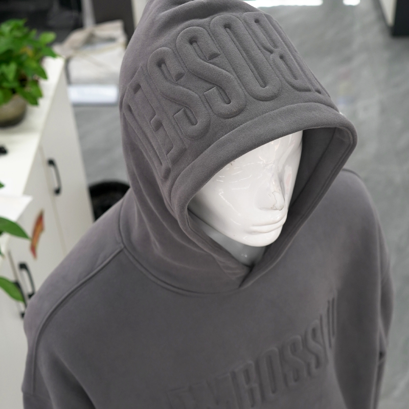 Wholesale Unisex Heavyweight Fleece Oversized 3D Embossed Hoodie with Custom Logo Streetwear Essential Pullover Hoodie for Men
