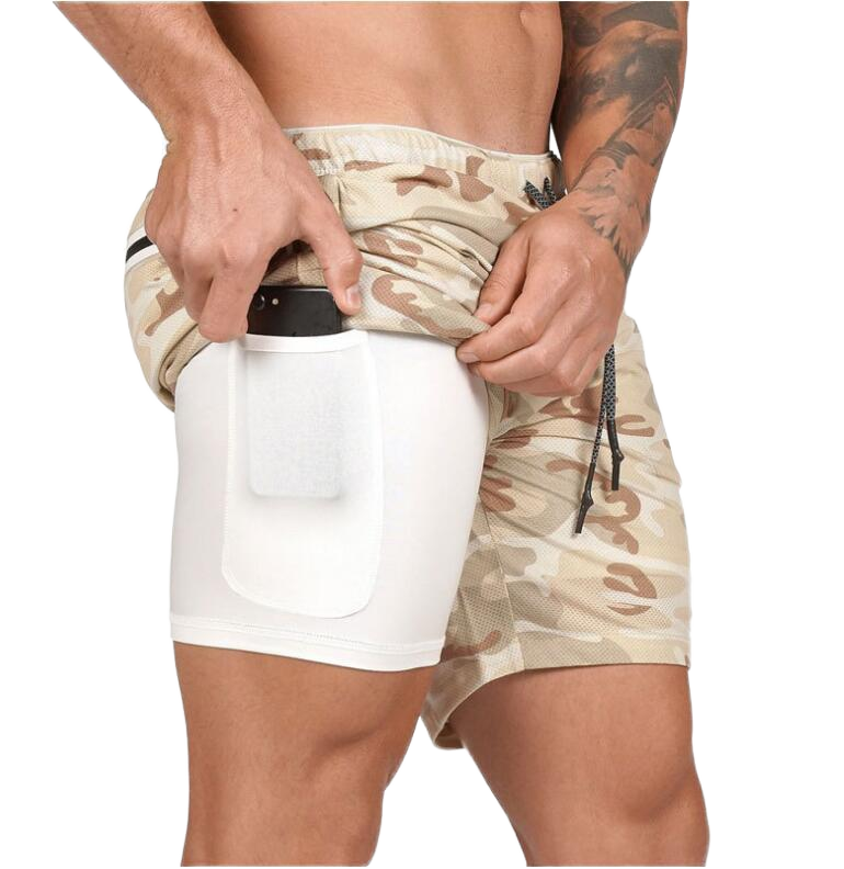 Summer Workout Athletic Shorts For Men Spandex / Polyester Solid Casual Sports Shorts Elastic Waist 2 In 1 Gym Men's Shorts