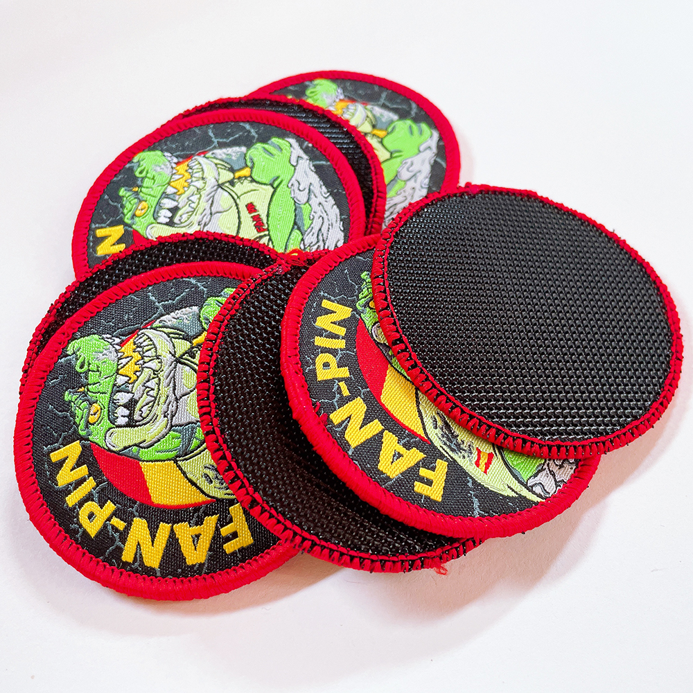 High Density Custom Iron on Woven Patches logo Badges with Merrow Border