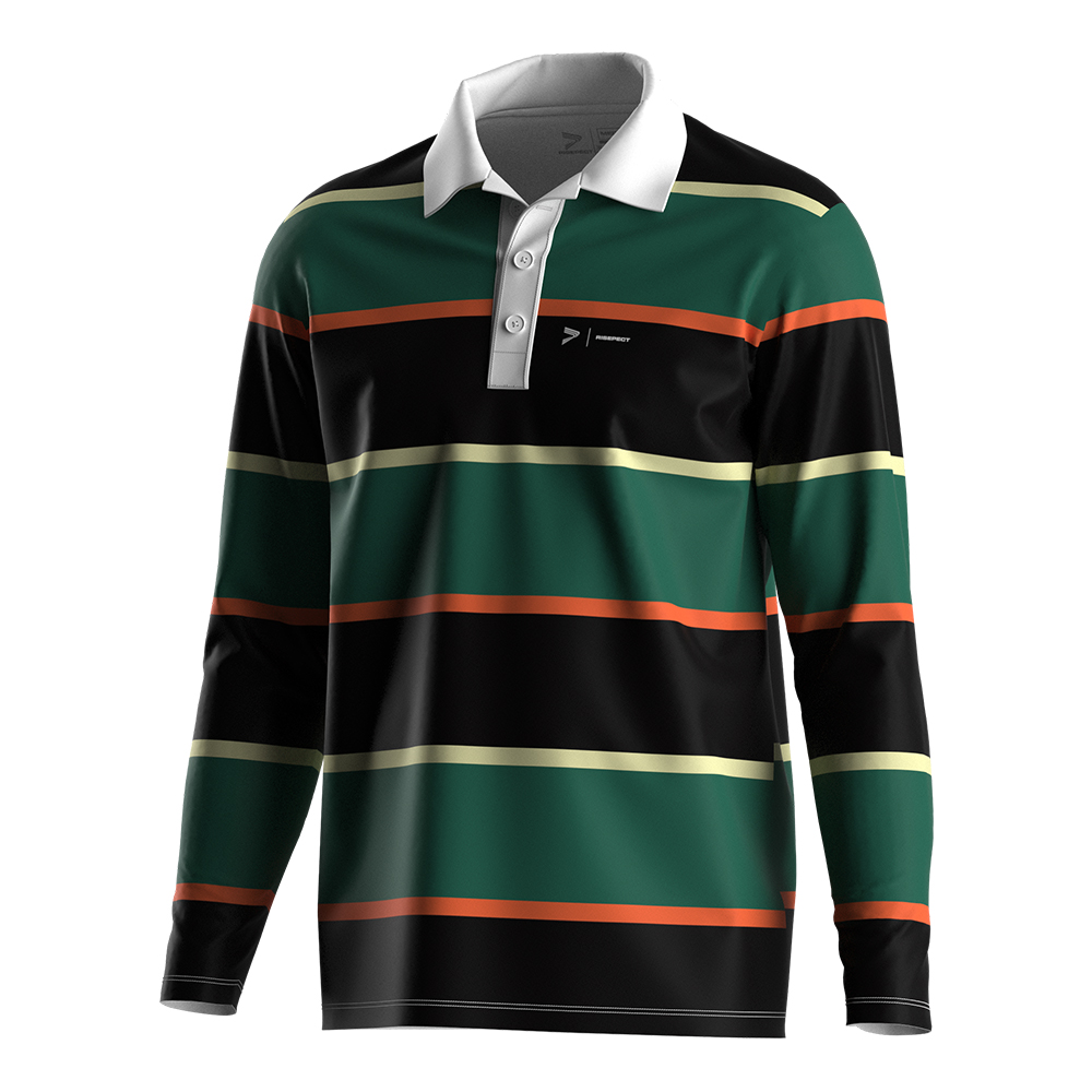 Stylish Striped Rugby Polo Shirt Sweat Resistant Fabric Athletic Fit For Training And Outdoor Activities