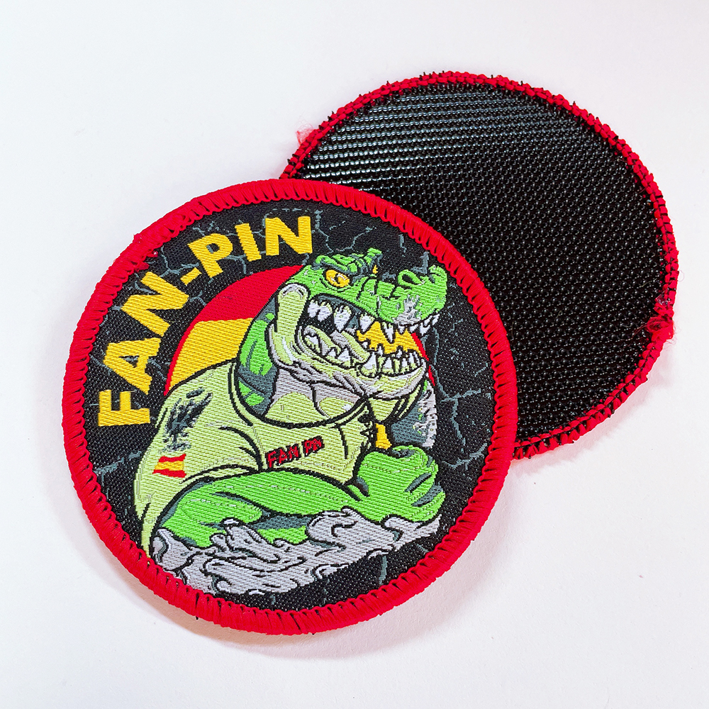 High Density Custom Iron on Woven Patches logo Badges with Merrow Border
