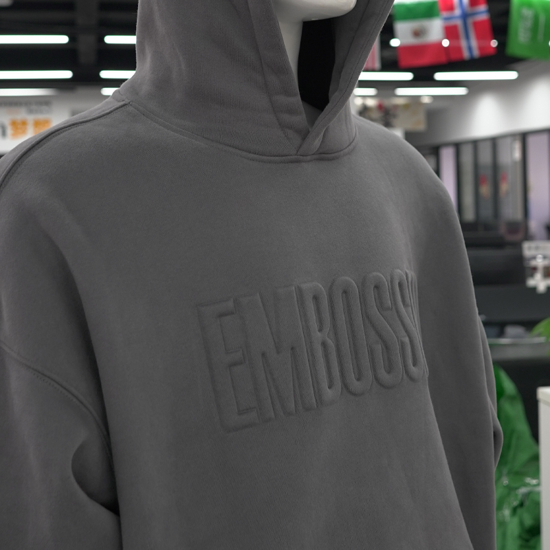 Wholesale Unisex Heavyweight Fleece Oversized 3D Embossed Hoodie with Custom Logo Streetwear Essential Pullover Hoodie for Men