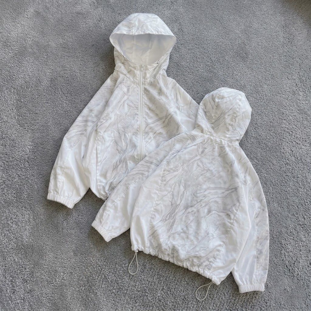 Custom Marble Print Polyester Waterproof Hooded Jacket Thin Windbreaker Full Zip Front Pocket Unisex Outdoor Streetwear Spring