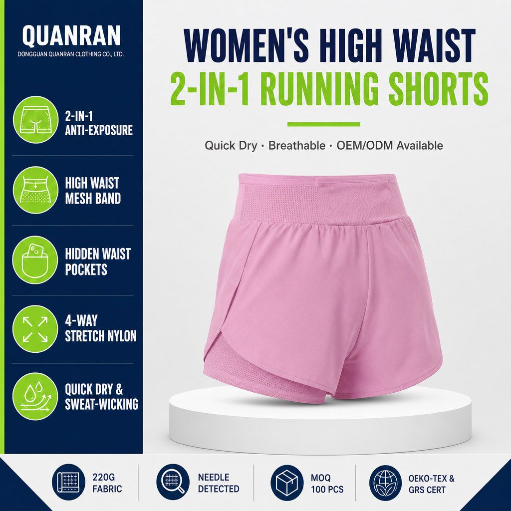 Custom Women's High Waist 2-in-1 Running Shorts Quick Dry Breathable 4-Way Stretch Fitness Gym Shorts