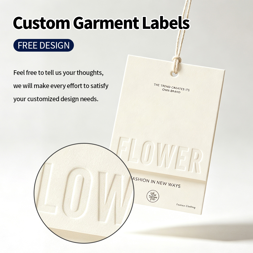 Wholesale Hang Tag Custom Embossed Floral Logo Art Paper Cardboard Apparel Clothing Brand Supply Luxury Branding Hang Tag