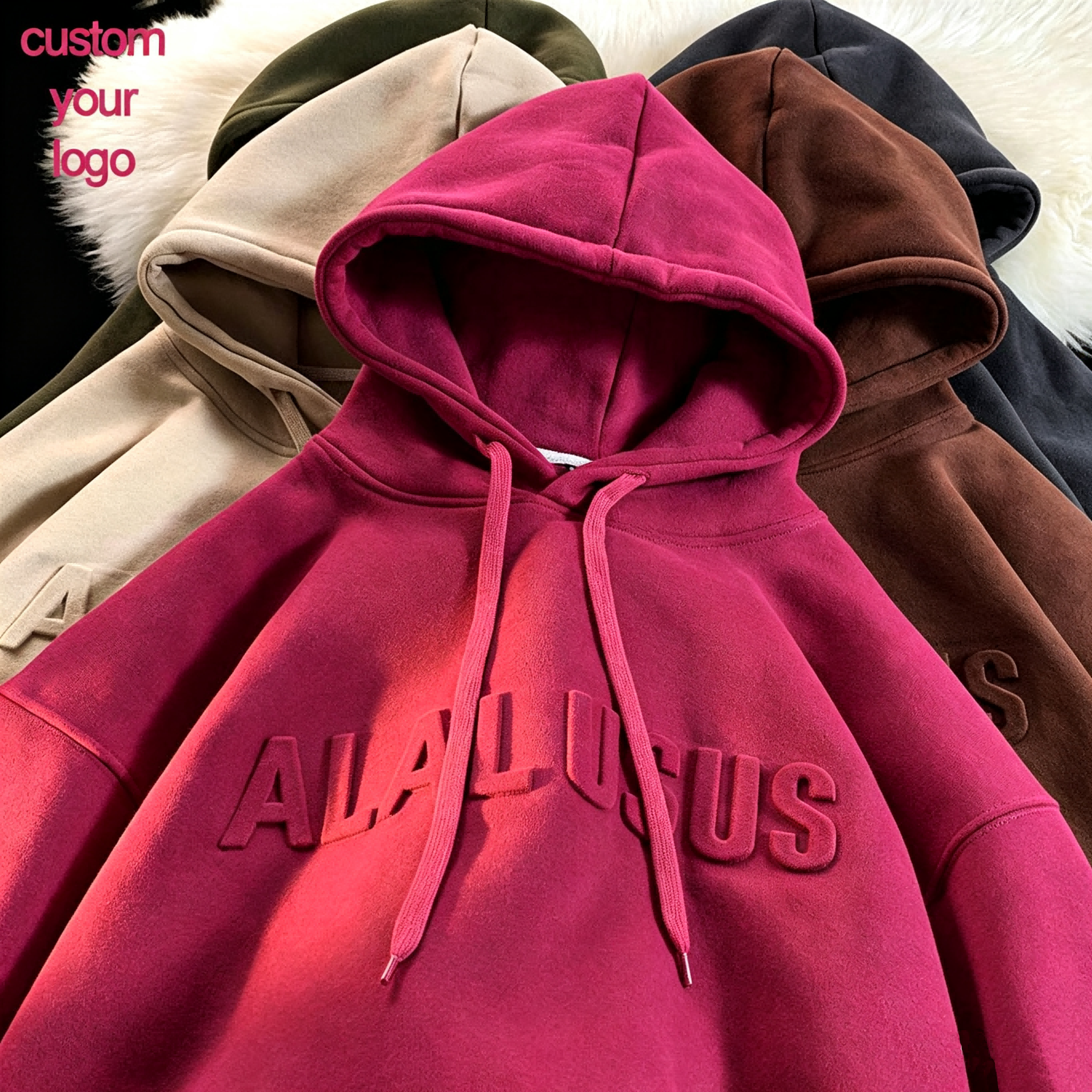 High Quality 450gsm Cotton Custom Embossed Logo Fleece Oversized Pullover Heavy Weight Sweatshirt Heavyweight 3D Embossed Hoodie