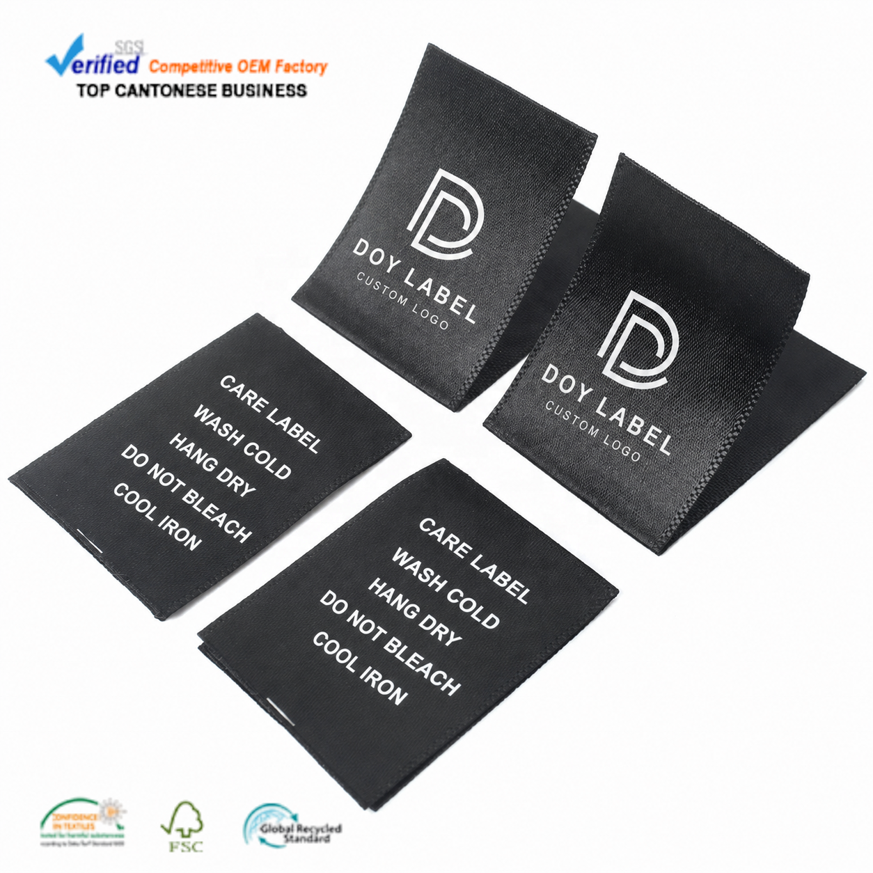 Factory Direct Supply Custom Printed Logo Clothing Satin Care Labels Tags With Wash Instruction