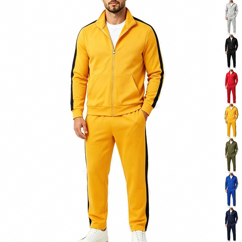 Custom OEM Private Label Men Side Stripe Full Zip Tracksuit Set Retro Athleisure Jogging Suits Team Uniforms 2026 Fall Apparel