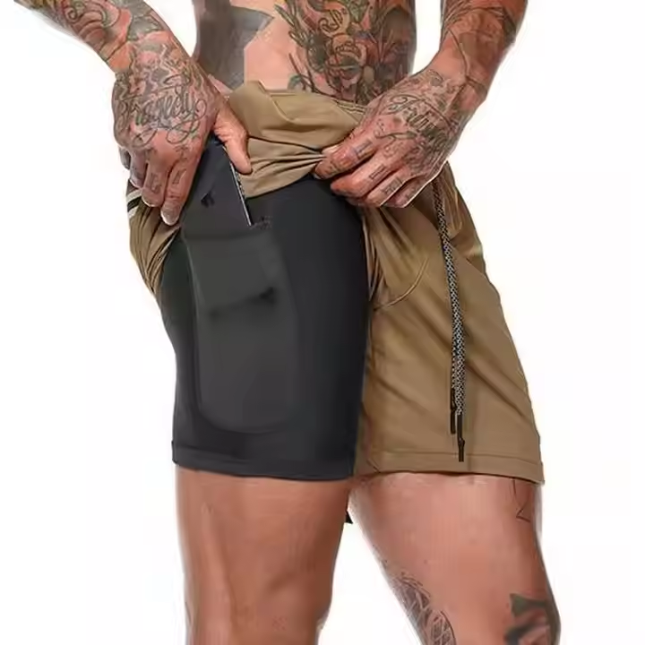 Summer Workout Athletic Shorts For Men Spandex / Polyester Solid Casual Sports Shorts Elastic Waist 2 In 1 Gym Men's Shorts