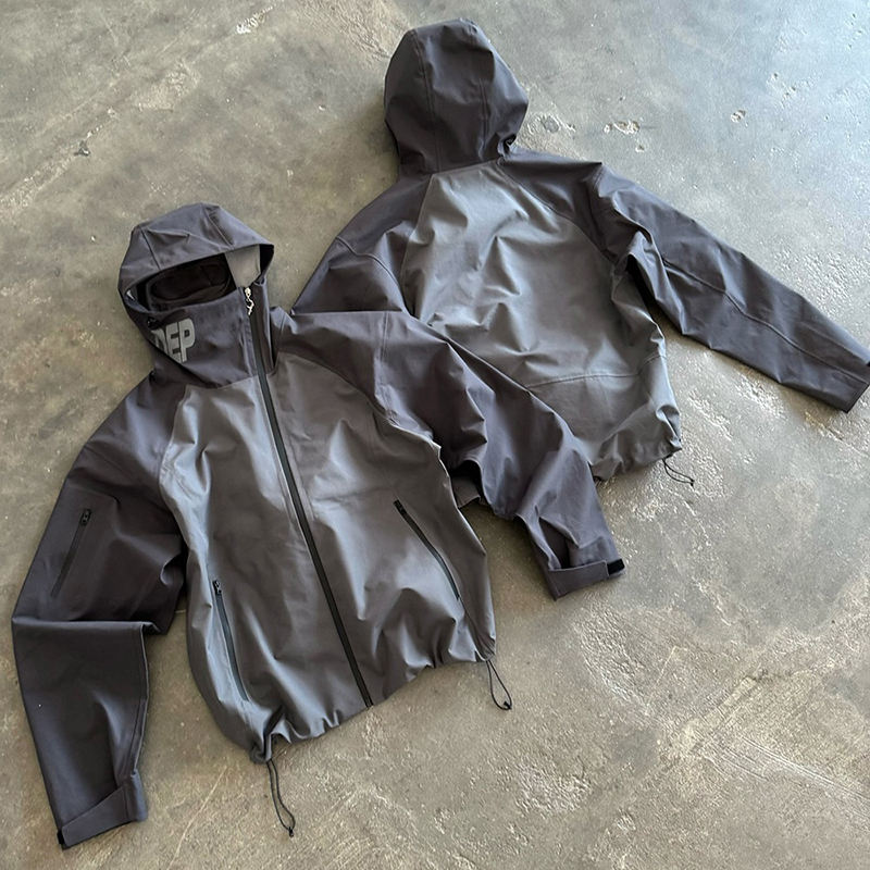 RUIMEI Custom LOGO Print Lightweight Windbreaker Zip up Men's Jackets Nylon Camo Cut and Sew Boxy Waterproof Zipper Jacket Men