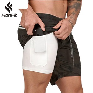 Summer Workout Athletic Shorts For Men Spandex / Polyester Solid Casual Sports Shorts Elastic Waist 2 In 1 Gym Men's Shorts