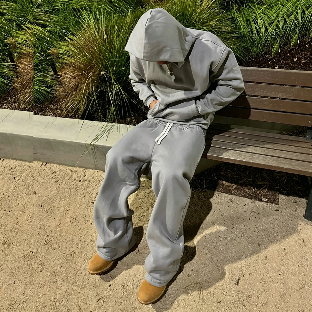 OEM ODM Factory Manufacturer Custom Acid Wash Cotton Blank Loose Hoodie And Sweatpants Set Heavyweight Sweatsuit Tracksuit