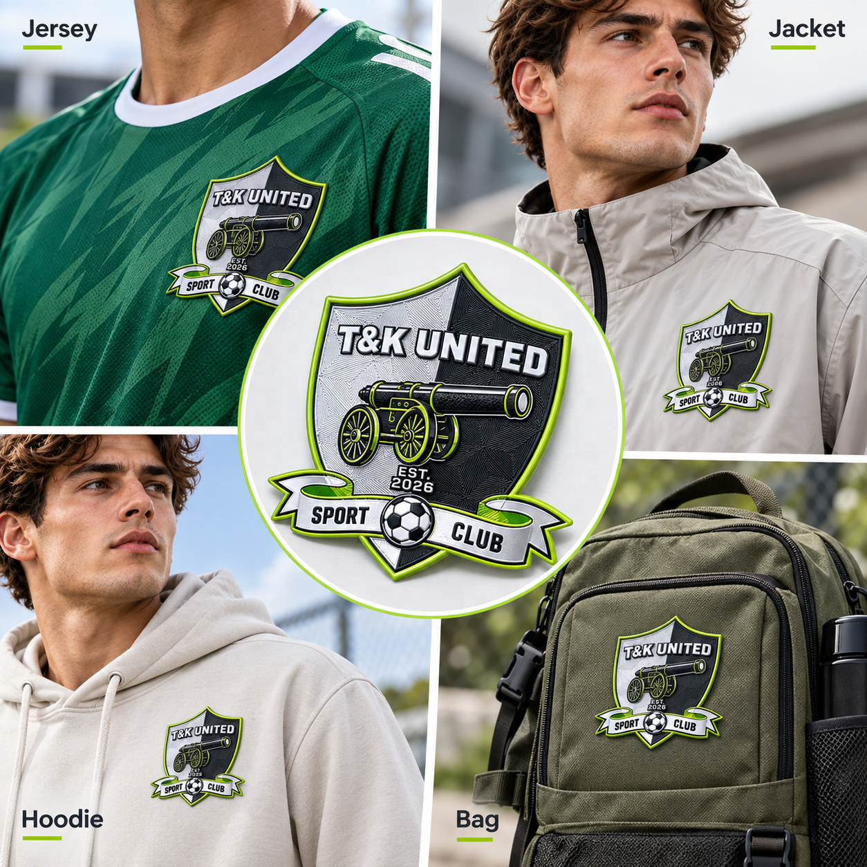 Custom TPU Patch Soccer Club Shield Crest Black Neon Green Emblem Custom Logo For Sportswear Clothing And Garment