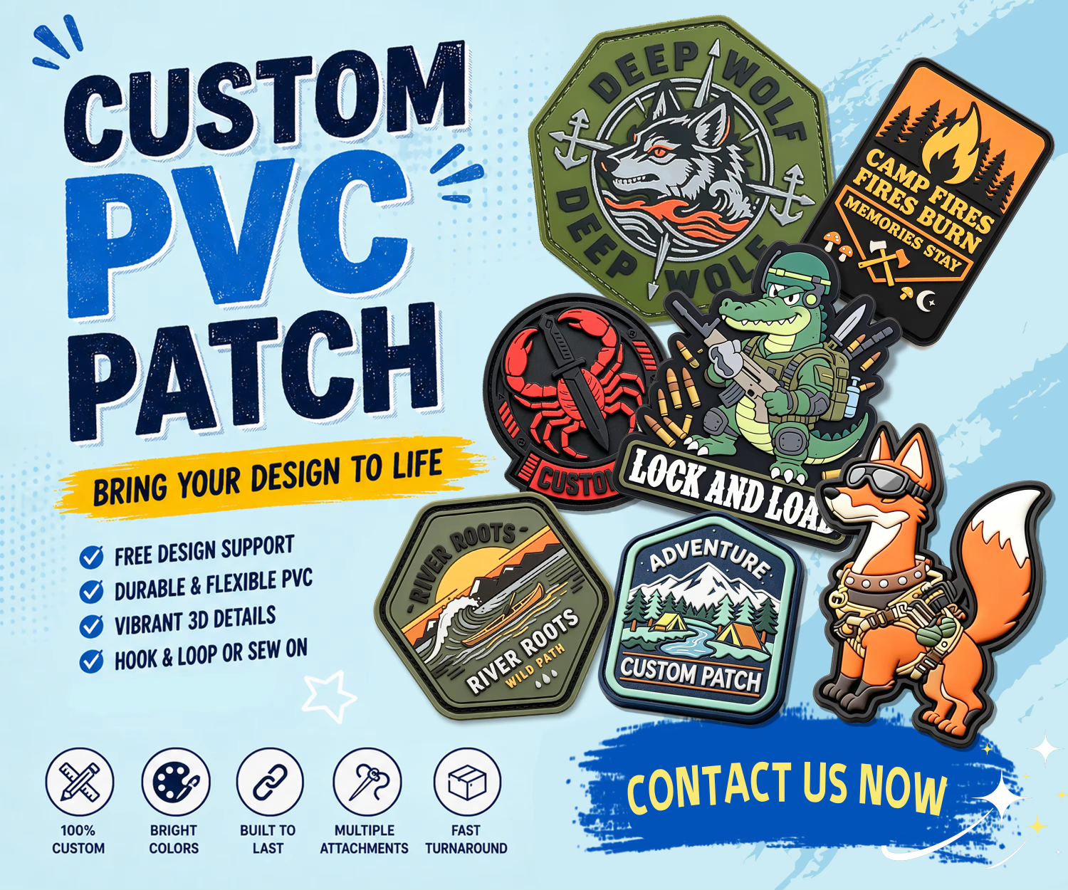 Clothes Accessories Custom PVC Badge Embossed 3D Silicone Patch Hat Soft Rubber Logo Badge Heat Press PVC Patches for Clothing