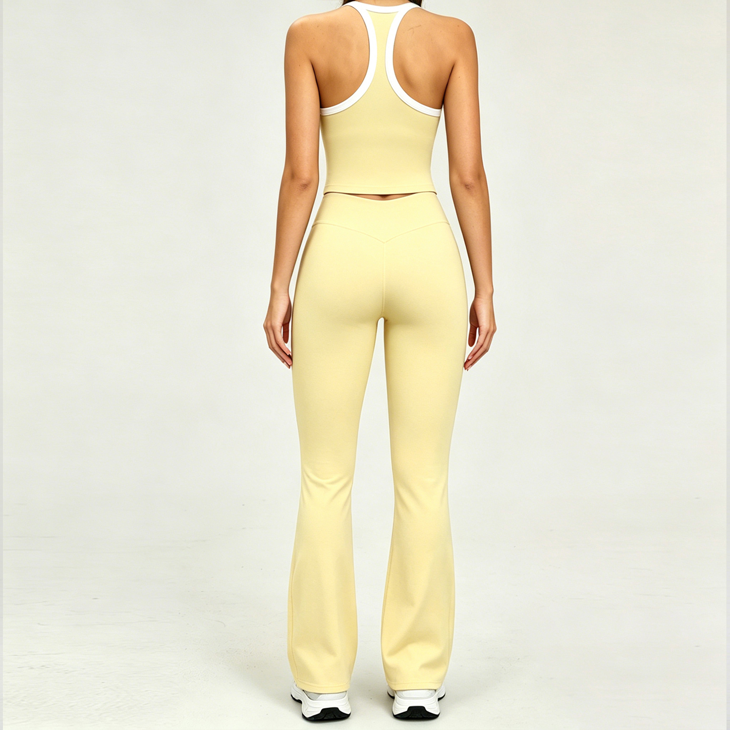 OEM ODM Quick Dry Women Spaghetti Straps Fitness Top with Flared Pants Wholesale Soft Gym Yoga Clothes High End Lady Sportswear