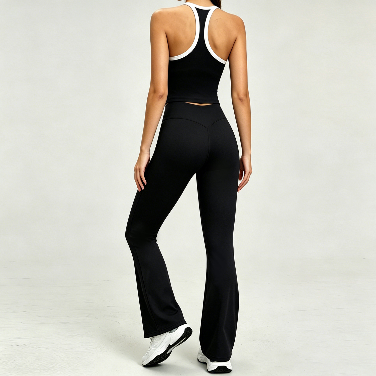 OEM ODM Quick Dry Women Spaghetti Straps Fitness Top with Flared Pants Wholesale Soft Gym Yoga Clothes High End Lady Sportswear