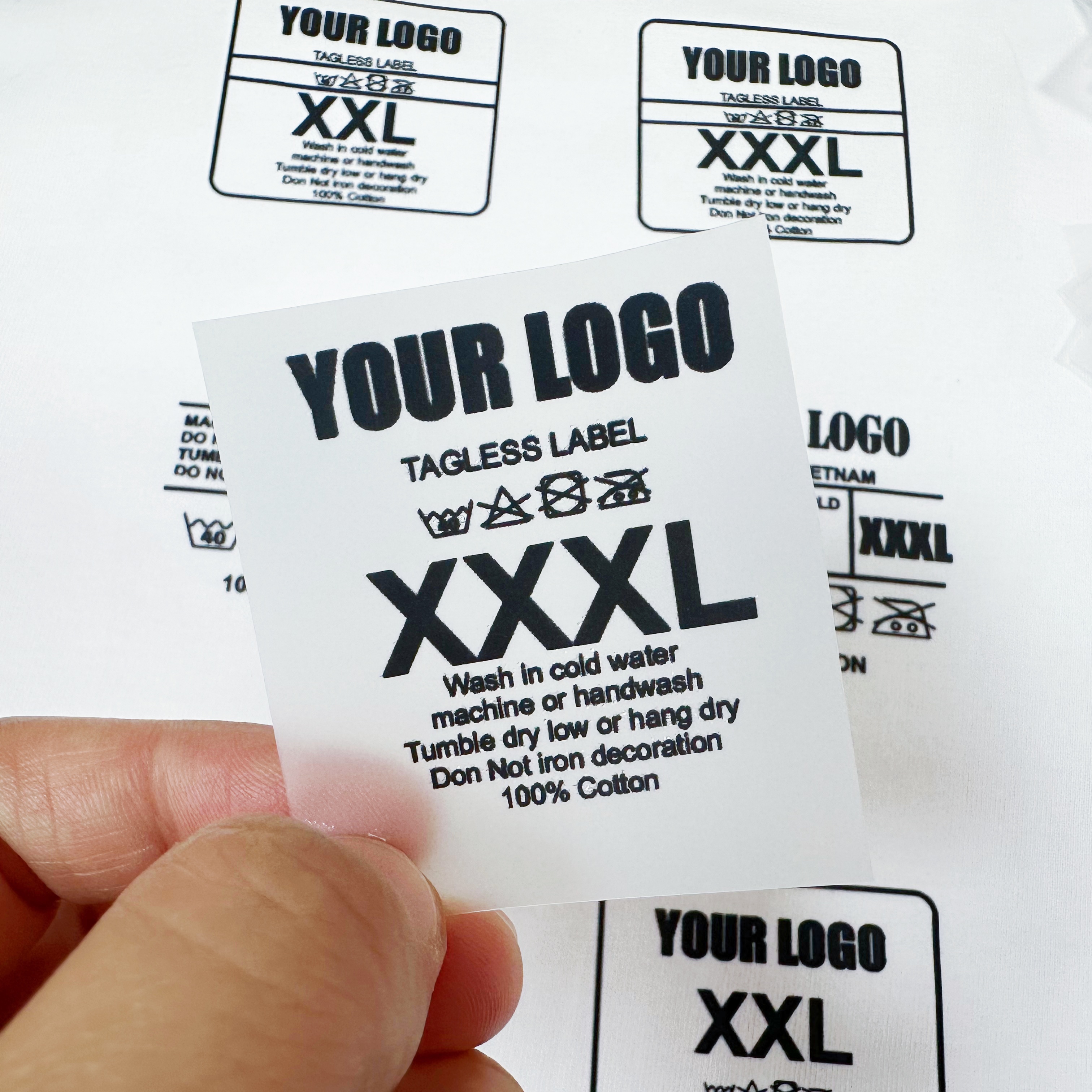 Wholesale Custom Brand Name Silk Screen Printing Heat Transfer Wash Care Neck Labels for T Shirts