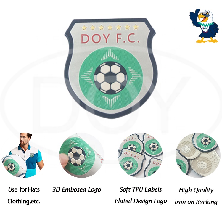 Soccer Badges Wholesale Custom Silk Screen Printed 3D TPU Football Club Logo Patches for Sportswear