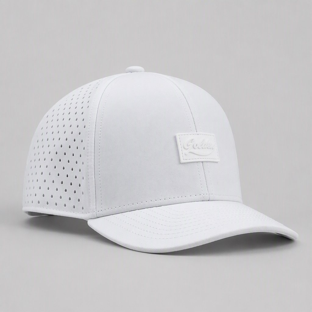 Custom Silicone Patch Logo Baseball Cap 6 Panel Laser Perforated Breathable Structured Snapback OEM Logo Hat