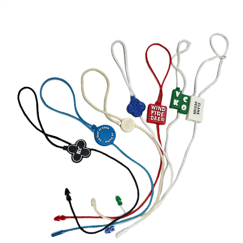 High Quality Handmade Custom Brand Name Embossed Logo Plastic String Seal Hang Tags for Watch