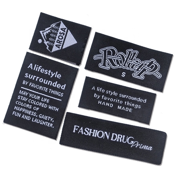 Custom Name Logo High Density Damask Main Clear Letter Woven Clothing Hem Care Instruction Tags Fold Labels for Clothes