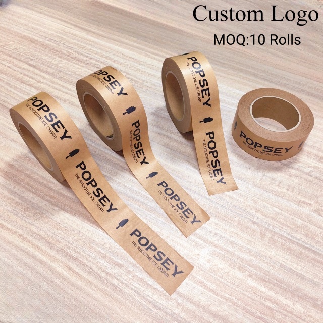 2026 HLK Low MOQ Environmental Protection Material Self Adhesive Printing Custom Logo Packing Kraft Paper Tape