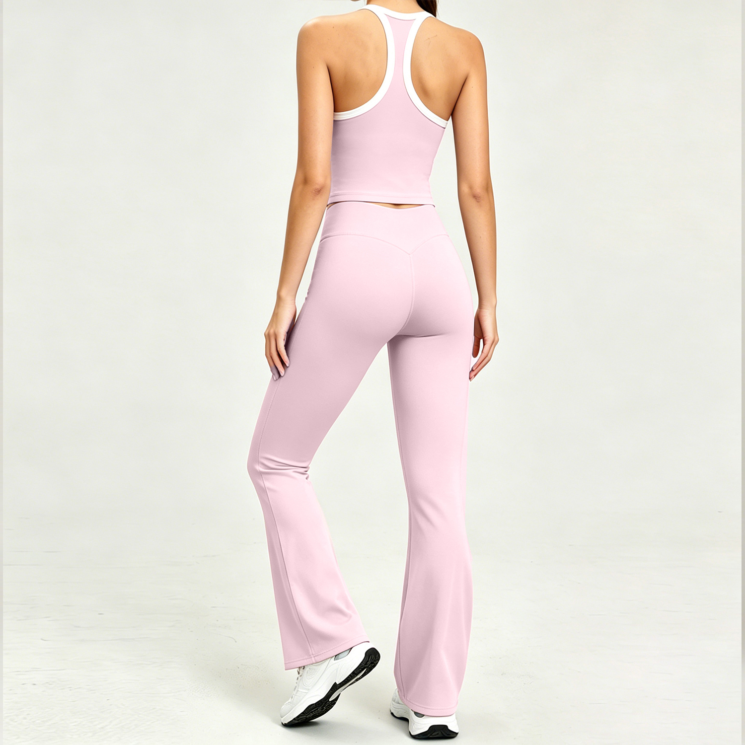 OEM ODM Quick Dry Women Spaghetti Straps Fitness Top with Flared Pants Wholesale Soft Gym Yoga Clothes High End Lady Sportswear
