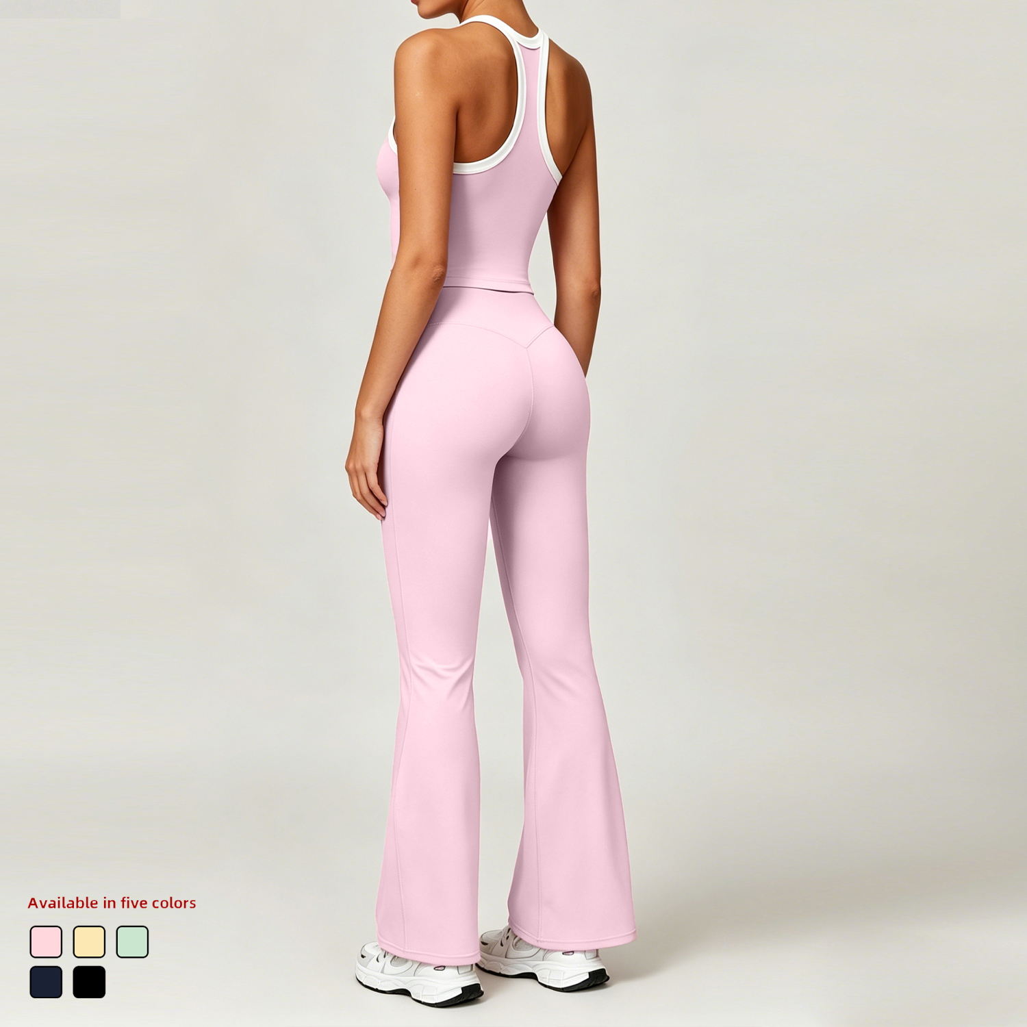 OEM ODM Quick Dry Women Spaghetti Straps Fitness Top with Flared Pants Wholesale Soft Gym Yoga Clothes High End Lady Sportswear