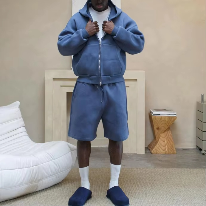 Custom Oversized Boxy Heavyweight 500 Gsm Blank Cotton High Quality Sweatpants and Zip up Hoodie Set Tracksuits for Men