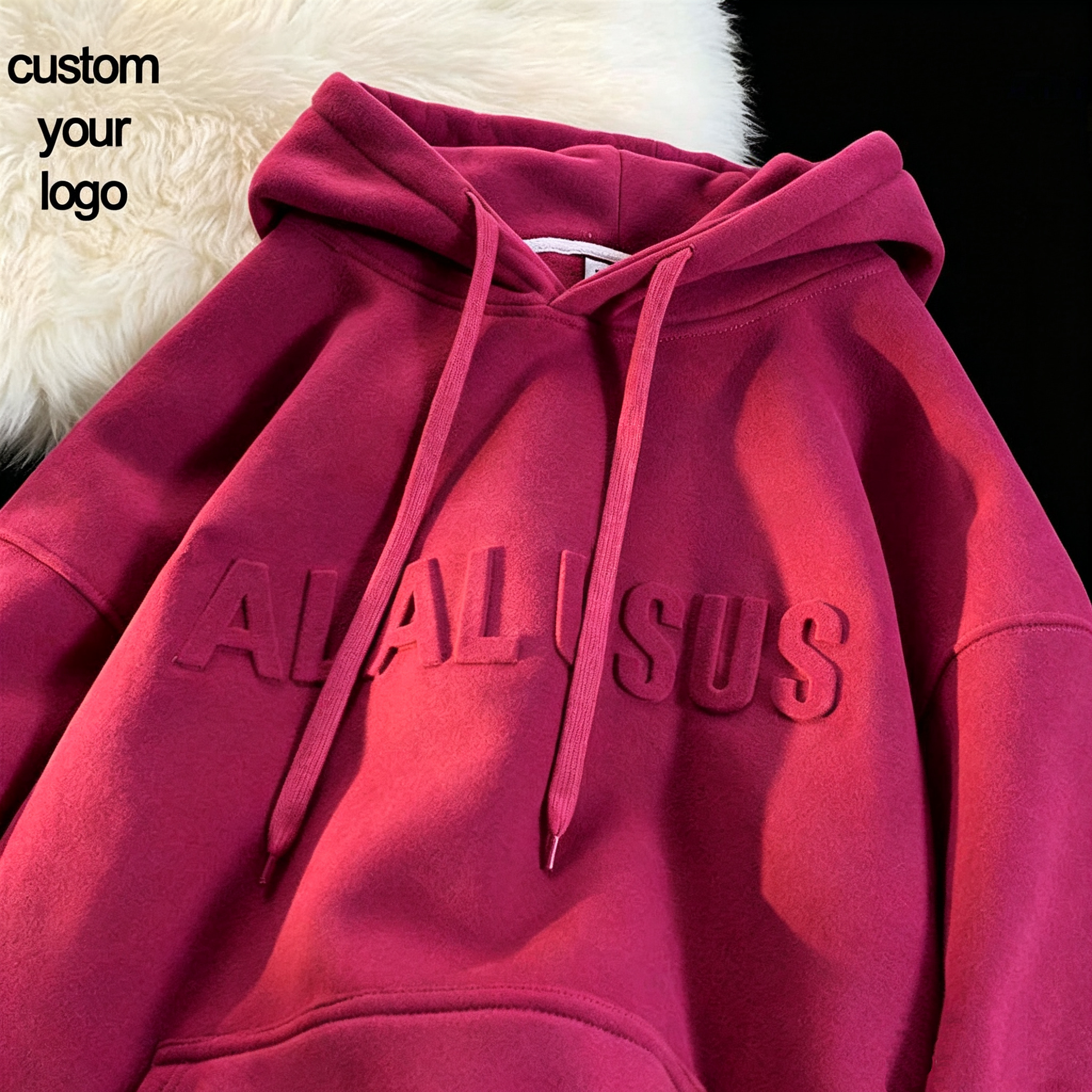High Quality 450gsm Cotton Custom Embossed Logo Fleece Oversized Pullover Heavy Weight Sweatshirt Heavyweight 3D Embossed Hoodie