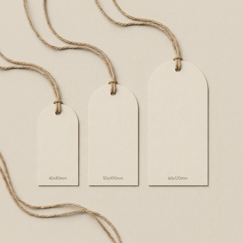 Custom Arched Hang Tags | Oatmeal Cotton Paper | Deep Debossed Logo | Garment Clothing Labels OEM Low MOQ 100