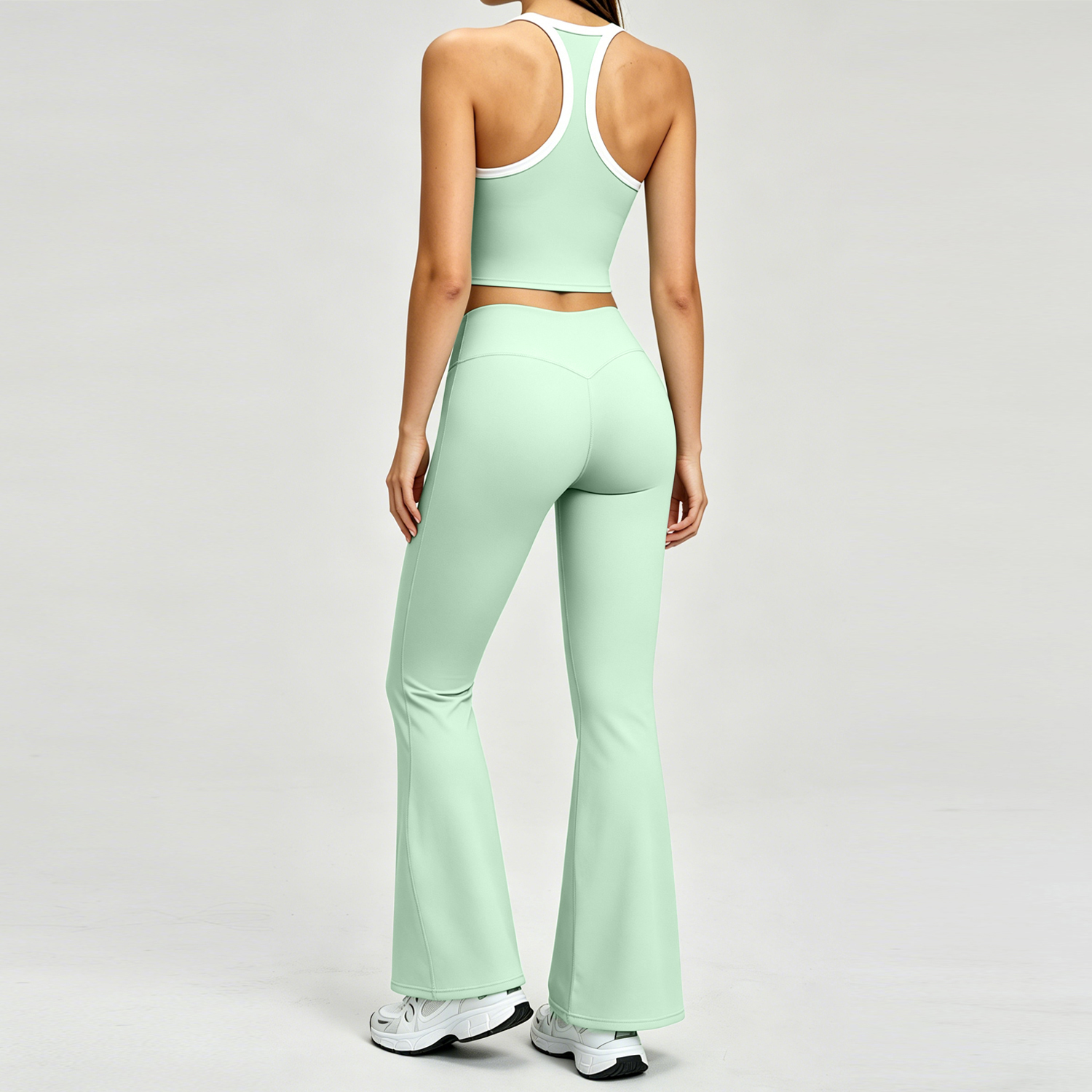 OEM ODM Quick Dry Women Spaghetti Straps Fitness Top with Flared Pants Wholesale Soft Gym Yoga Clothes High End Lady Sportswear