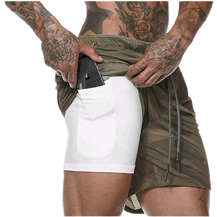Summer Workout Athletic Shorts For Men Spandex / Polyester Solid Casual Sports Shorts Elastic Waist 2 In 1 Gym Men's Shorts
