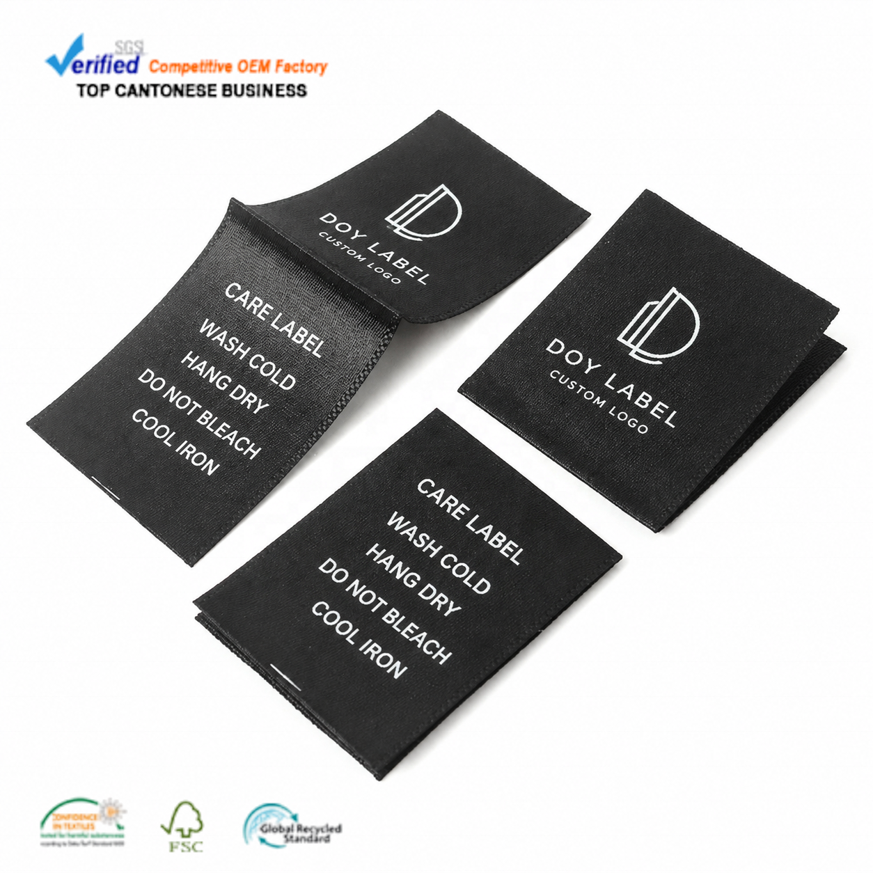 Factory Direct Supply Custom Printed Logo Clothing Satin Care Labels Tags With Wash Instruction