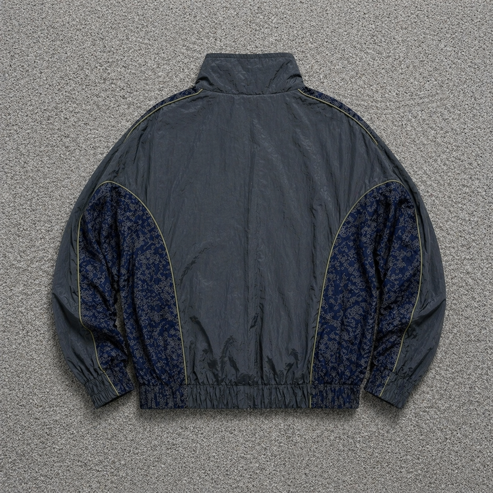 Custom Logo Navy Nylon Quilted Jacket O-Neck Jacquard Panel Zip-Up Windbreaker Streetwear Spring Thin For Men Private Label
