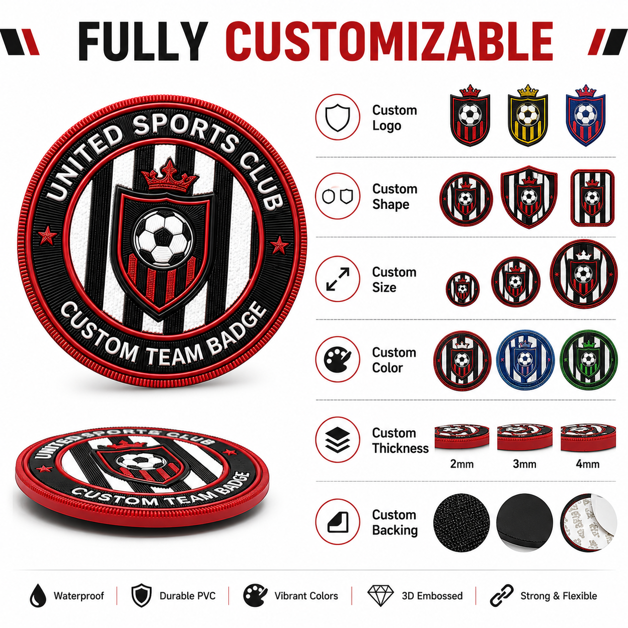 3D Embossed TPU Heat Transfer Labels For Clothing Hats Sport Brands Team Logo Patches &amp; Custom Circle Design