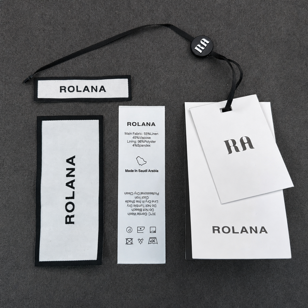 Complete Set Custom Polyester Clothing Tags Woven Laser Cut Labels Hang Tags Care Labels Luxury Garment Branding Kit One Stop