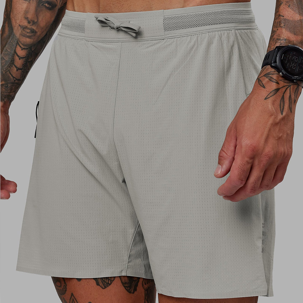 Custom Nylon Spandex Sportswear Grey Light Weight Breathable Quick Dry Fitness 6 Inch Inseam 2 In 1 Athletic Gym Shorts for Men