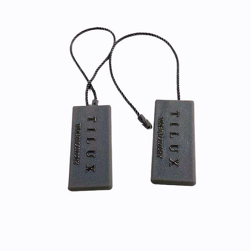 High Quality Handmade Custom Brand Name Embossed Logo Plastic String Seal Hang Tags for Watch