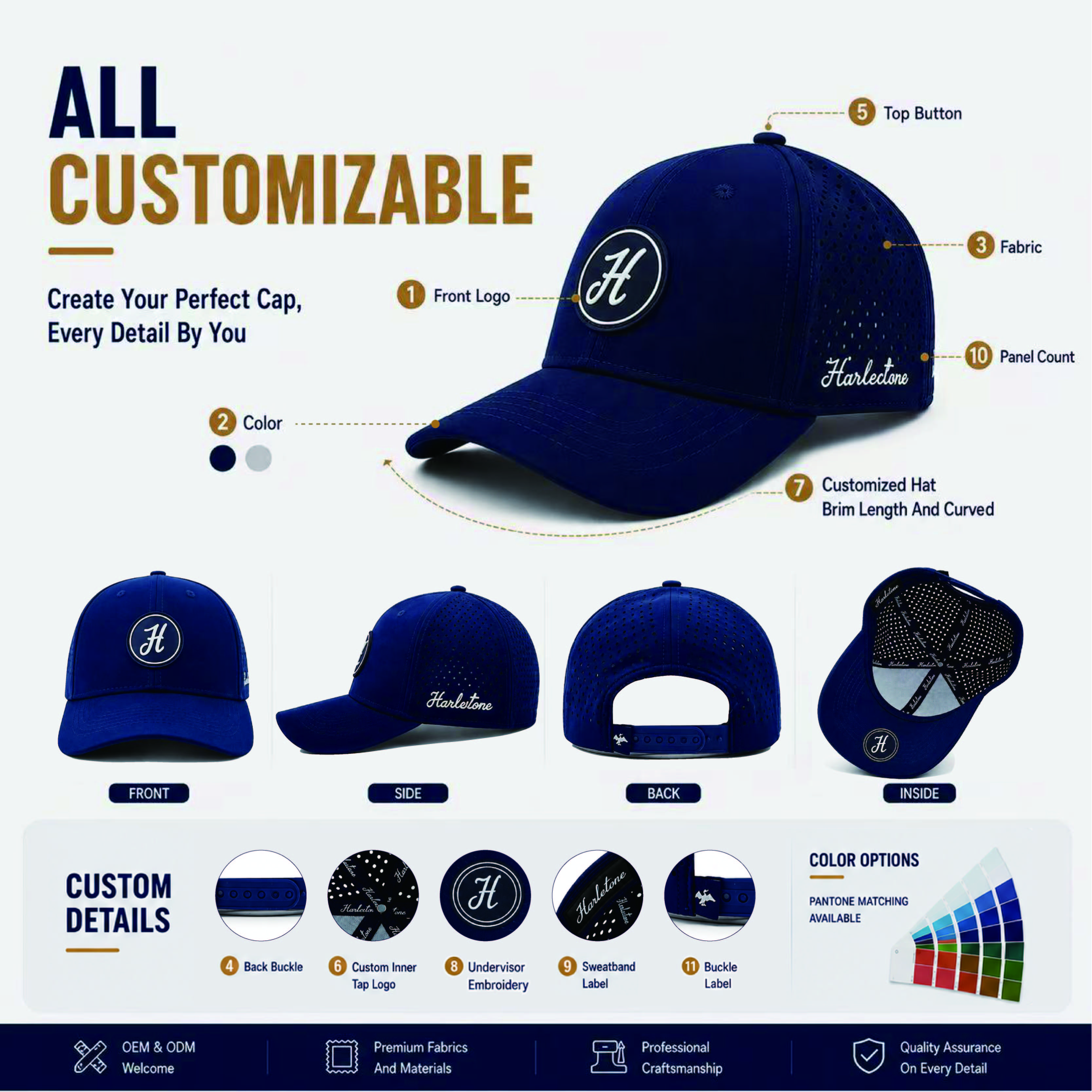 Custom Silicone Patch Logo Baseball Cap 6 Panel Laser Perforated Breathable Structured Snapback OEM Logo Hat