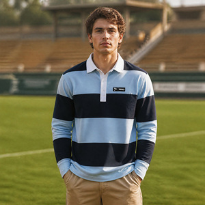 Striped Rugby Polo Shirt With 3-Button